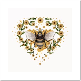 Queen and bee, Sweet, honey, heart, bee and flowers, hive, watercolor Posters and Art